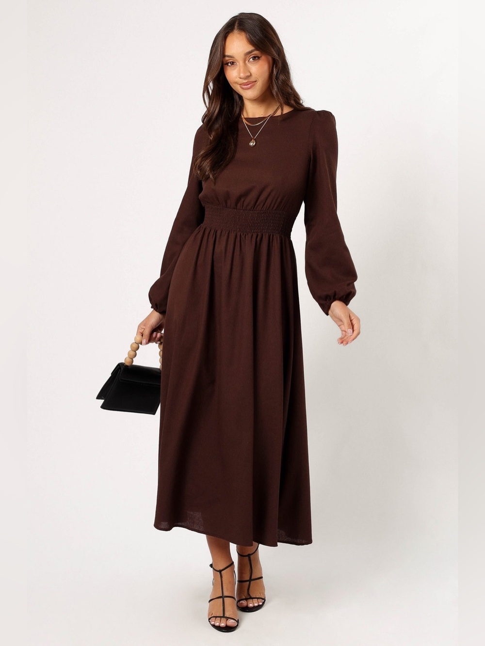 Petal & Pup Roman Long Sleeve Maxi Dress Brown Size S NWOT